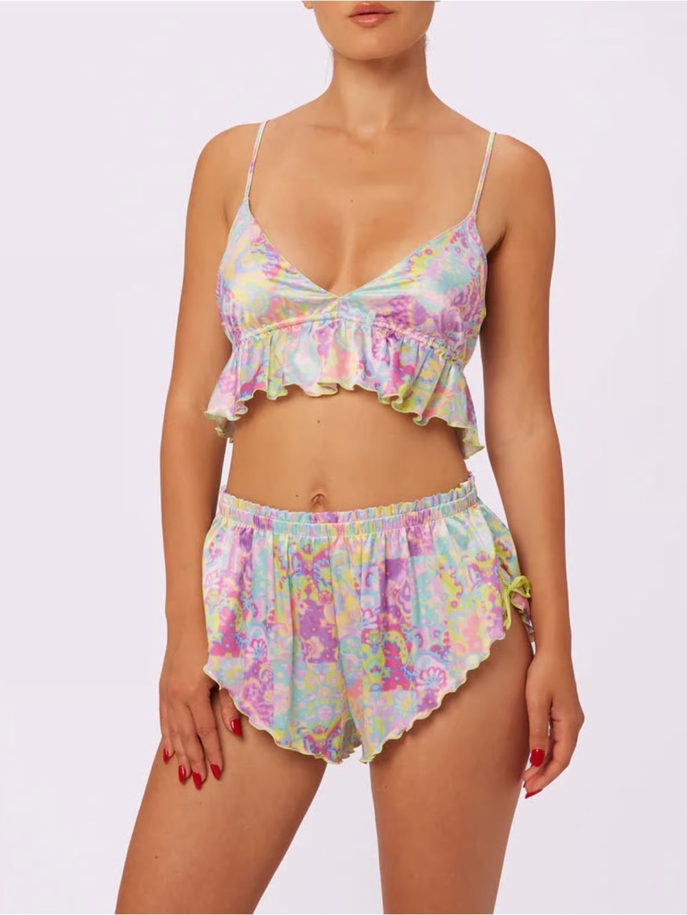 Parade Luxe Tie-Back Flutter Crop & Radiant Glow Flutter Shorts, Versailles, S